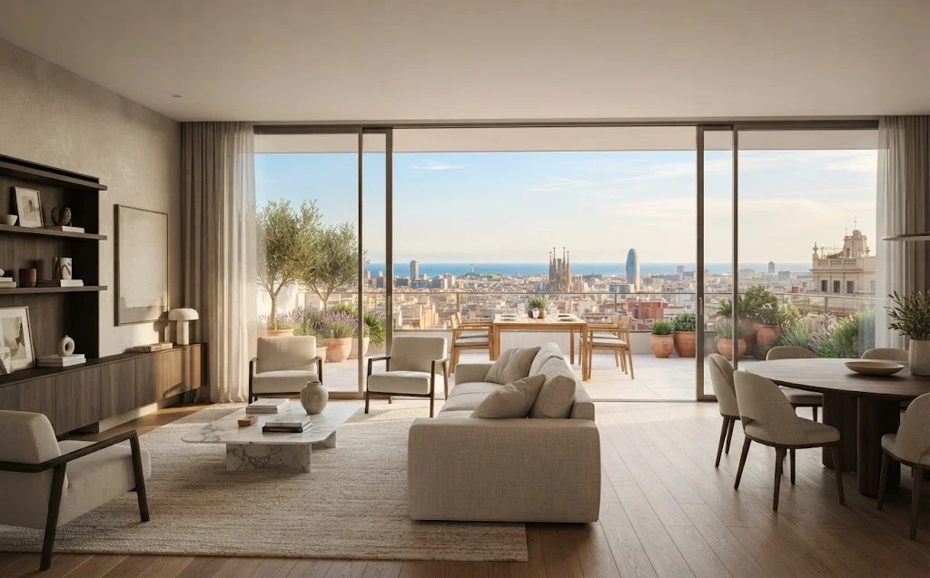 Aproperties Real Estate Barcelona luxury property with a modern interior and city views