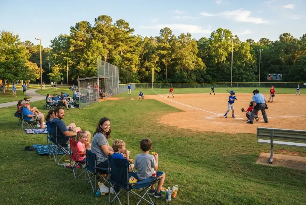 Youth baseball game at Clayton Civitan Sports Park in Clayton, North Carolina