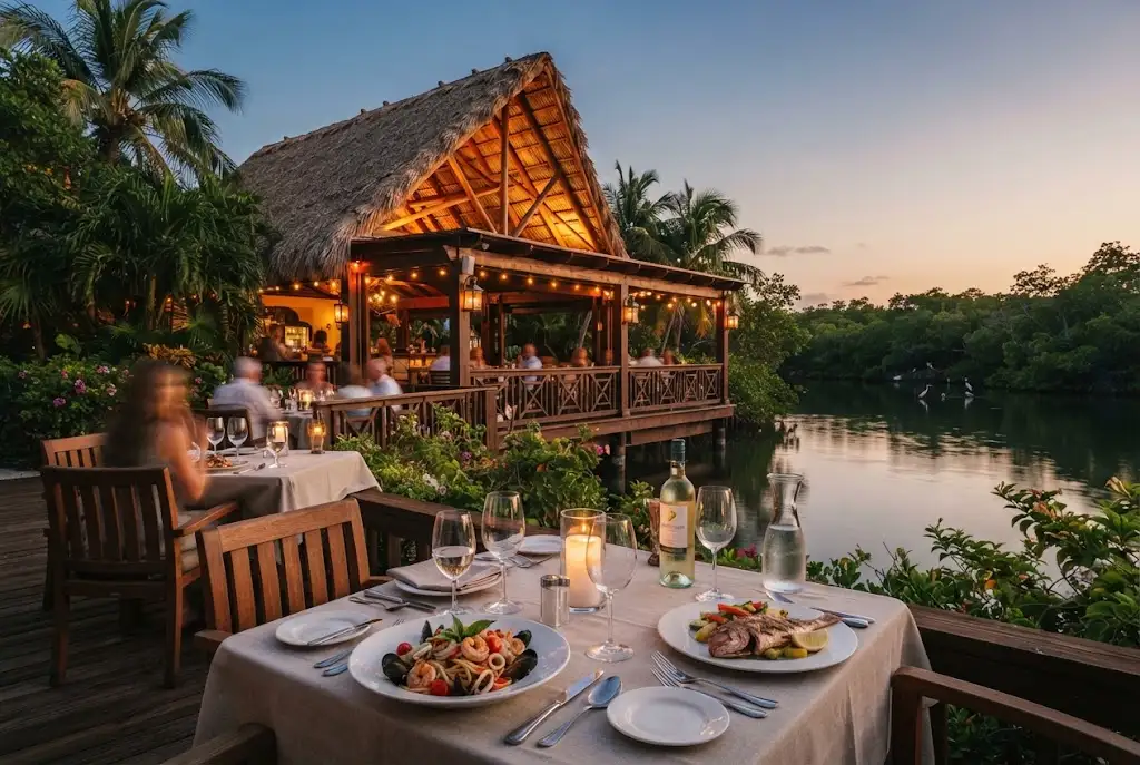 Pappagallo Restaurant Cayman beside a natural lagoon